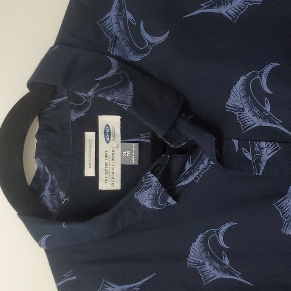 Old Navy Mens XL Chemise Classique Swordfish Navy Blue Button Down Shirt - Picture 3 of 13